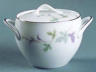 Wyndham Woodland Sugar Bowl & Lid, Fine China Dinnerware   Blue&Lavender Leaves