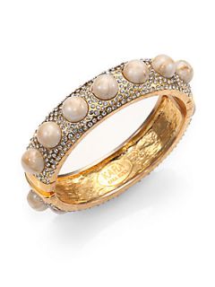 Kara by Kara Ross Cabochon Studded Cuff Bracelet   Pearl Gold
