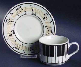 Lillian Vernon Melody Flat Cup & Saucer Set, Fine China Dinnerware   Piano Keys,
