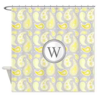  Yellow Gray Paisley Monogram Shower Curtain  Use code FREECART at Checkout