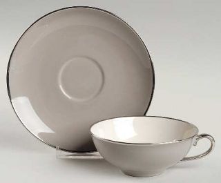 Franciscan Birchbark (Platinum Trim) Flat Cup & Saucer Set, Fine China Dinnerwar