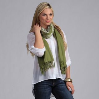 Peach Couture Womens Green And White Hindu Mantra Printed Scarf
