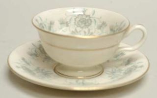 Castleton (USA) Caprice Footed Cup & Saucer Set, Fine China Dinnerware   Gray Fl