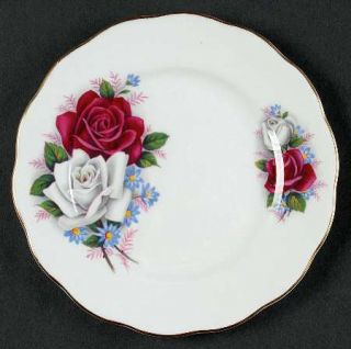 Queen Anne (England) Duet Bread & Butter Plate, Fine China Dinnerware   Red & Wh