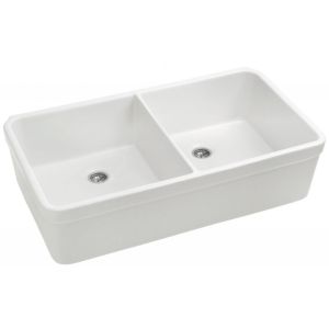 Whitehaus WHB5122 Farmhaus Fireclay Double Bowl Fireclay Sink with a Smooth Fron