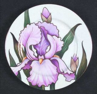 Fitz & Floyd Iris Salad Plate, Fine China Dinnerware   Large Iris In Center, Gol