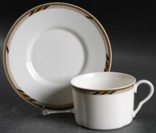 Mikasa Villa Cora Flat Cup & Saucer Set, Fine China Dinnerware   Gold Rope,Maroo