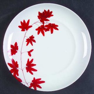 Mikasa Pure Red Salad Plate, Fine China Dinnerware   Red Floral Off Center,No Tr