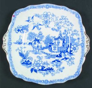 Royal Albert Blue Willow Square Handled Cake Plate, Fine China Dinnerware   Blue