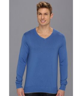 Perry Ellis Double Layer V Neck Sweater Mens Long Sleeve Pullover (Purple)