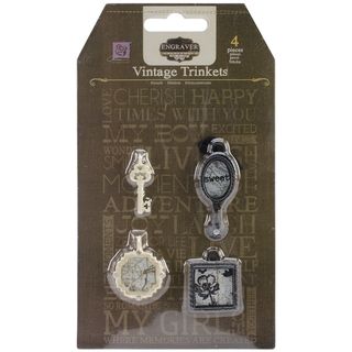 Engraver Metal Vintage Trinkets 4/pkg frames and Key 1.25 To 2