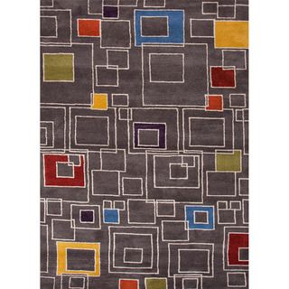 Hand tufted Contemporary Abstract Gray/ Black Rug (36 X 56)