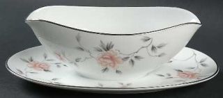 Noritake Botan Gravy Boat with Attached Underplate, Fine China Dinnerware   Pink