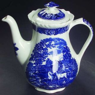 Adams China English Scenic Blue Coffee Pot & Lid, Fine China Dinnerware   Blue F