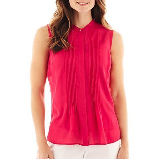 Liz Claiborne Sleeveless Pintuck Blouse with Cami, Bright Rose, Womens