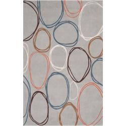 Hand tufted Contemporary Grey Dragonets Geometric Circles Abstract Rug (5 X 8)