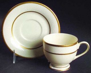 Mikasa Ivory Flair Footed Cup & Saucer Set, Fine China Dinnerware   Ivory W/Gold