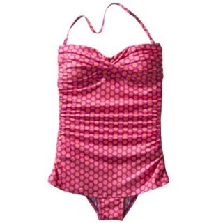 Clean Water Womens 1 Piece Polka Dot Swim Dress  Pink M