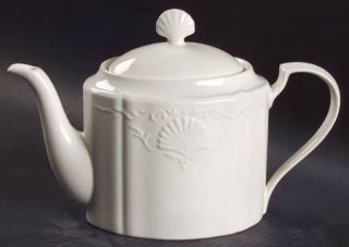 Mikasa South Hampton White Teapot & Lid, Fine China Dinnerware   White, Embossed