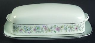 Noritake Blythe 1/4 Lb Covered Butter, Fine China Dinnerware   Pastel Floral Rim