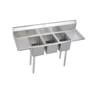 Elkay Deli Sink w/ (3) 10x14x10 in Bowl & 9.75 in Splash, 12 in L R Drainboard