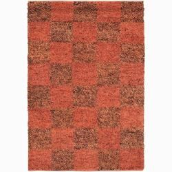 Handwoven Checkered Mandara New Zealand Wool Shag Rug (79 Round)