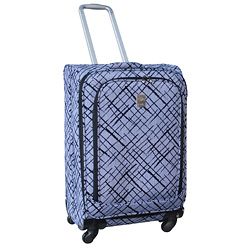 Jenni Chan Blue Brush Strokes 360 Quattro 25 inch Spinner Upright (BlueWeight 9.6 poundsExternal packing pocket Zippered mesh pocket Top and side carry handles Wheeled YesWheel type SpinnerSelf repairing zippersExterior dimensions 24 inches high x 16 
