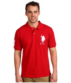 U.S. Polo Assn Solid Polo with Big Pony Mens Short Sleeve Button Up (Red)