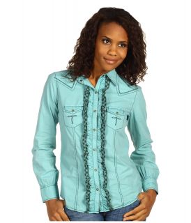 Ryan Michael Ruffled Shirt Womens Long Sleeve Button Up (Blue)
