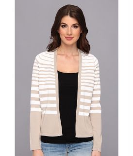 Calvin Klein Color Block Striped Open Knit Cardigan Womens Sweater (Beige)