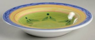 Caleca Simona Large Rim Soup Bowl, Fine China Dinnerware   Multicolor Bands, Gre
