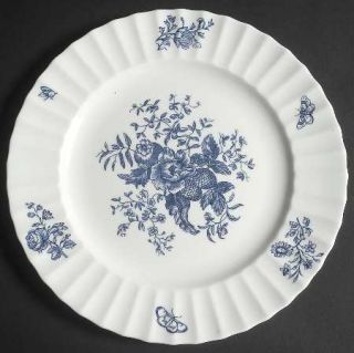 Royal Worcester Blue Sprays (Ribbed) Luncheon Plate, Fine China Dinnerware   Blu