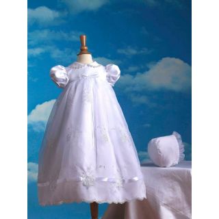 Haddad Bros Inc Kassidy Embroidered Organza Christening Gown with Ribbon Trim