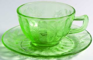 Jeannette Floral Green Cup and Saucer Set   Green,Depression Glass
