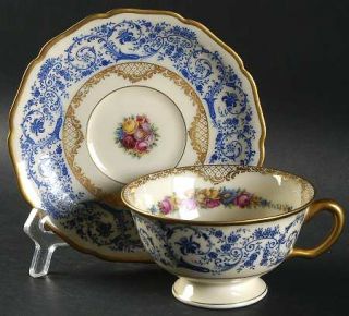 Black Knight Margarite Footed Cup & Saucer Set, Fine China Dinnerware   Blue Scr