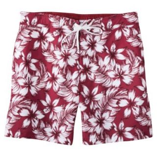 Merona Mens 7 Board Shorts   Red Floral S