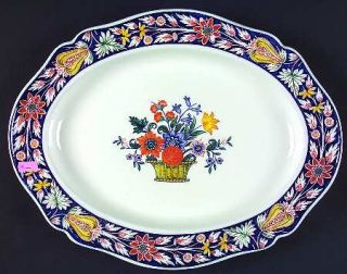 Wedgwood Poterat 13 Oval Serving Platter, Fine China Dinnerware   Flower Basket