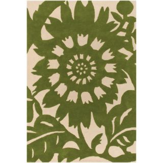 Thomaspaul Green Floral Hand tufted New Zealand Wool Rug (79 X 106)