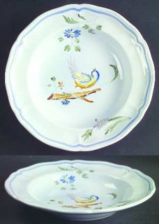 Longchamp Perouges Rim Soup Bowl, Fine China Dinnerware   Bird & Flowers,Light B