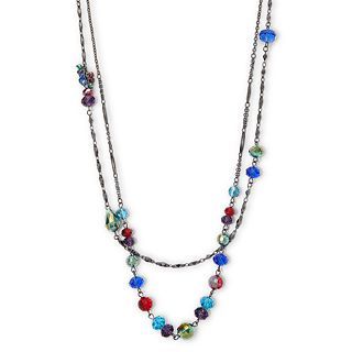 Multicolor Glass Bead 2 Row Long Necklace, Multi