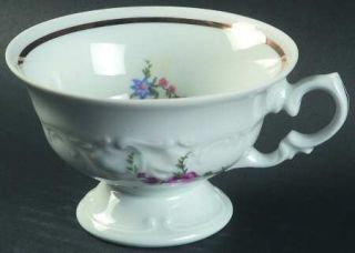 Walbrzych Bavarian Rose Footed Cup, Fine China Dinnerware   Pink Roses,Purple Fl