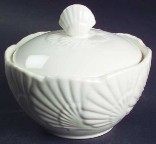 Mikasa Ocean Jewel White Sugar Bowl & Lid, Fine China Dinnerware   White Embosse