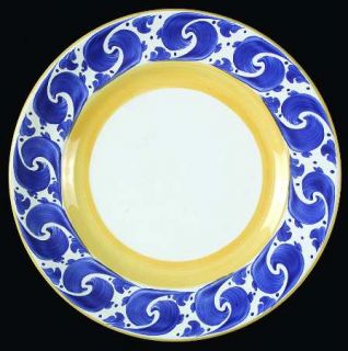 Herend Village Splash Salad Plate, Fine China Dinnerware   Blue Scrolls,Yellow B