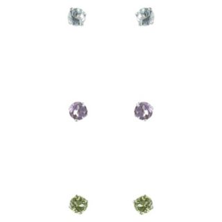 Sterling Silver Boxed Trio Gemstone Stud Earrings  Multicolor