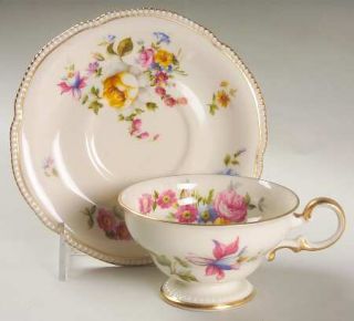 Castleton (USA) Ascona Footed Cup & Saucer Set, Fine China Dinnerware   Pearl Ed