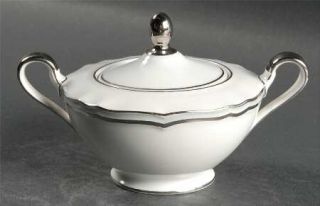 Baronet Patrician Sugar Bowl & Lid, Fine China Dinnerware   Gray Band, White Bac