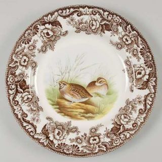 Spode Woodland Dinner Plate, Fine China Dinnerware   Brown Floral Border Animal