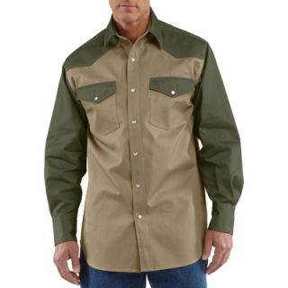 Carhartt Ironwood Snap Front Twill Work Shirt   Khaki/Moss, Large, Model# S209