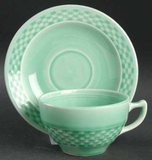 WS George Basketweave Green Flat Cup & Saucer Set, Fine China Dinnerware   Light