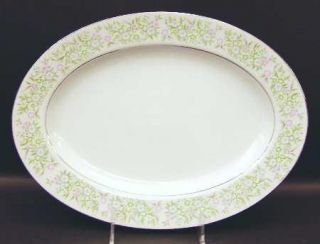 Taihei Springtime 12 Oval Serving Platter, Fine China Dinnerware   Pink & Blue